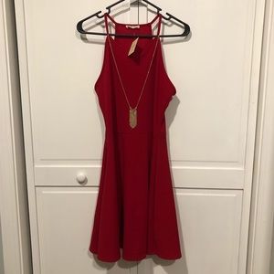 Olivia Rae Red Dress - LARGE - w/ Necklace - NWT